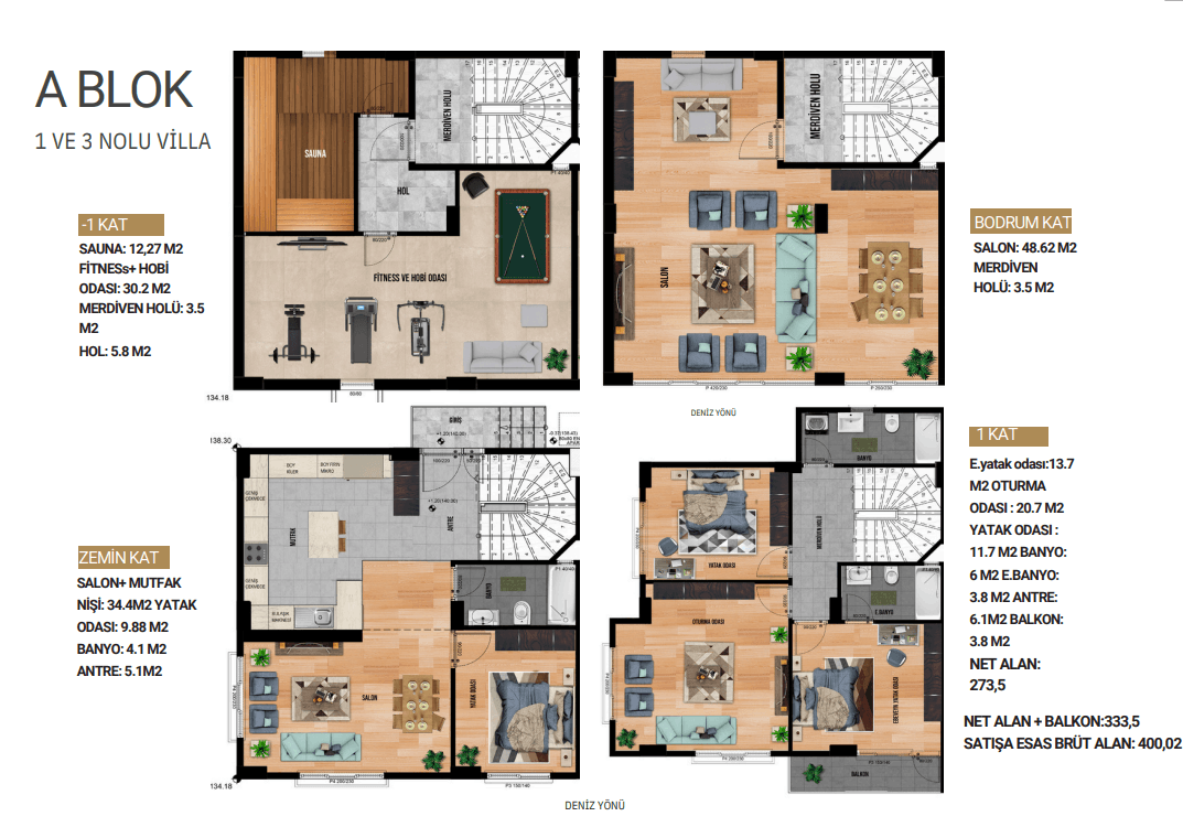 A Blok - 1. ve 3. Kat (Villa) Kat Planı